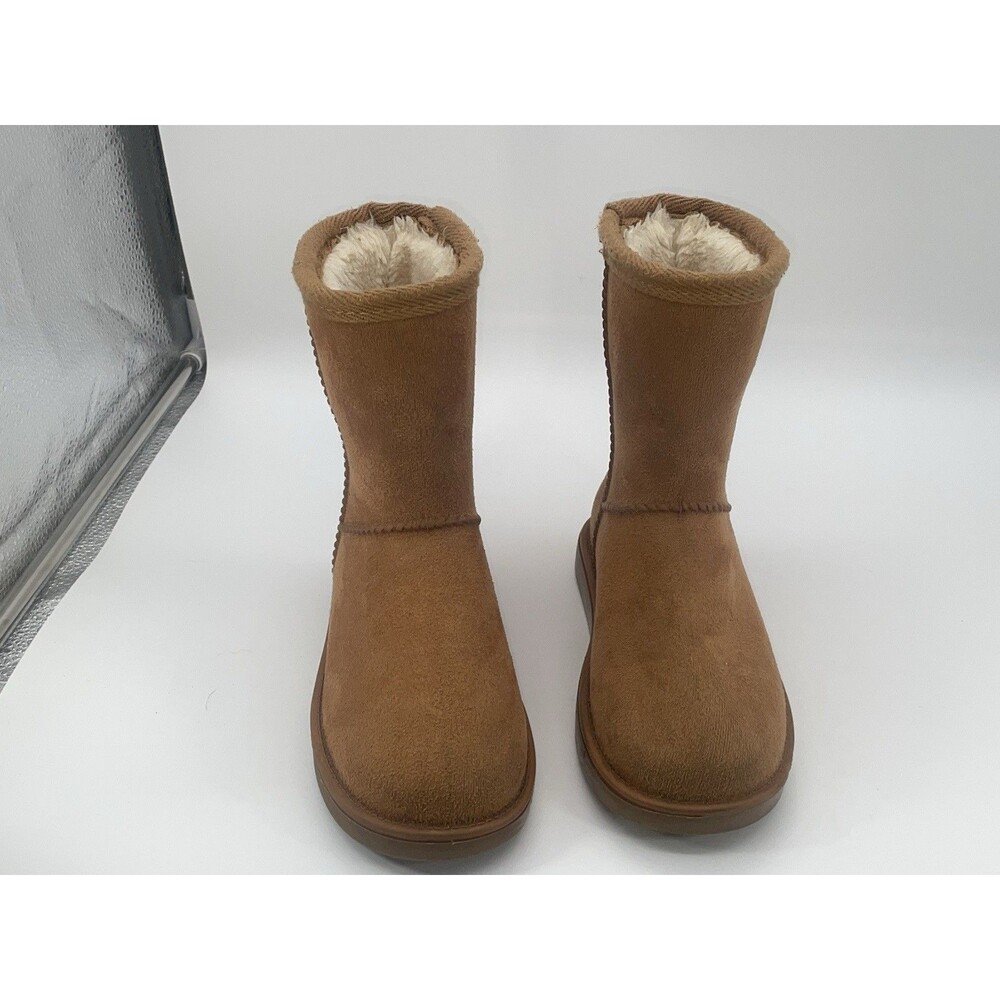 Girls Winter Boots Faux Suede Faux Fur Lined Chestnut Brown Size 11.5 Youth - Picture 3 of 5
